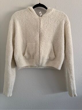 SKIMS Ivory Cozy Knit Zip Up Soft Teddy Fleece Hoodie Sweatshirt S/M